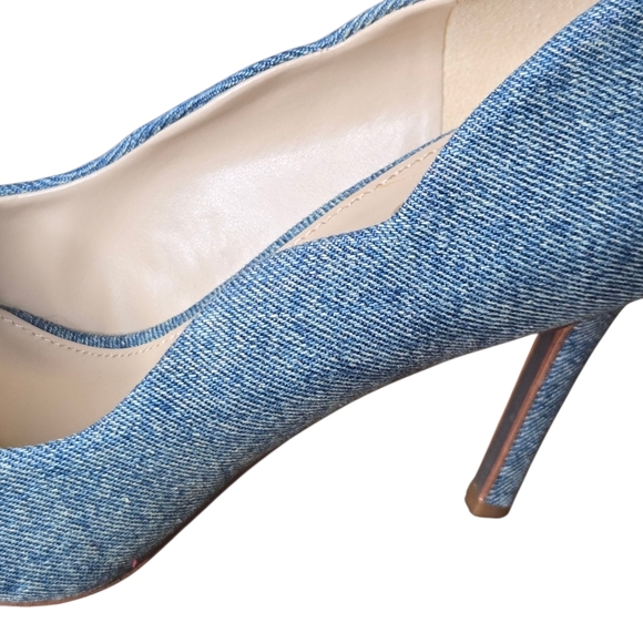 Sam Edelman Womens Harriett Scalloped Beaded Pointed Toe Denim Heels Size 9.5 - Picture 4 of 12